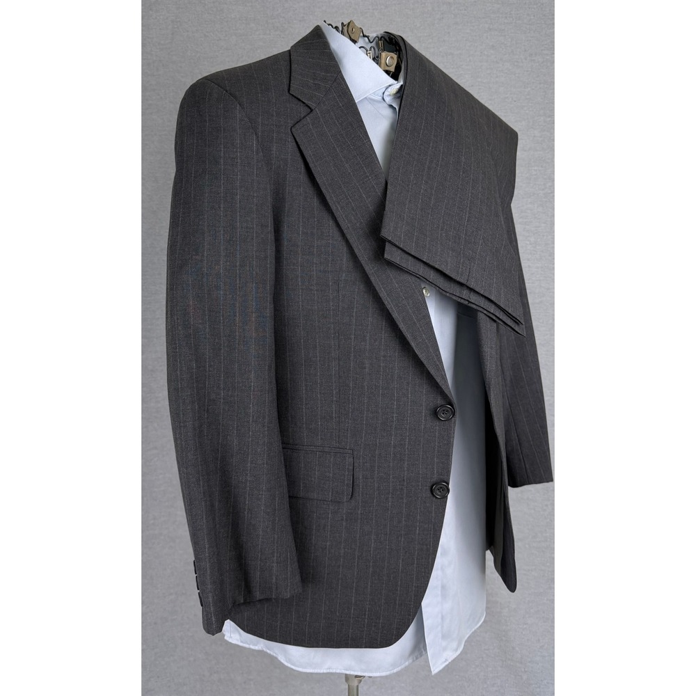 Aquascutum Mens 2pc‎ Suit 40R 32x28 Charcoal Grey Pinstripe Wool Old Money